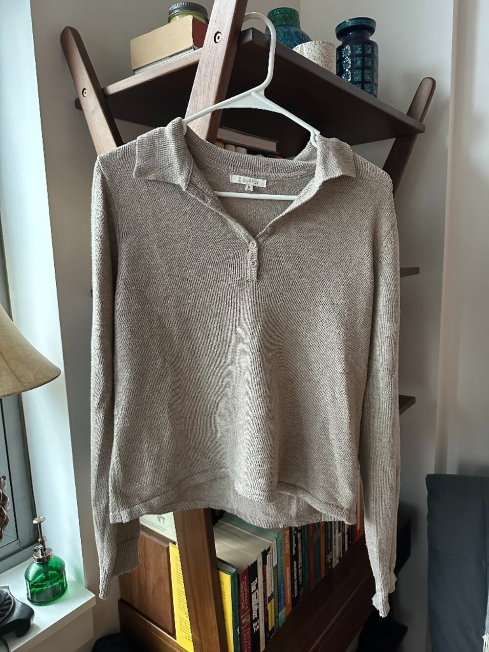 Z Supply Oatmeal V Neck Collared Sweater